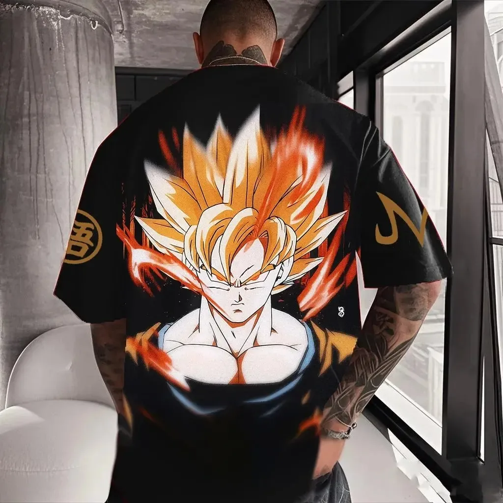 

Summer Dragon Ball Retro High Quality Cotton Men's Oversized T-shirt Super Saiyan Printed Unisex Children's Casual Shirt