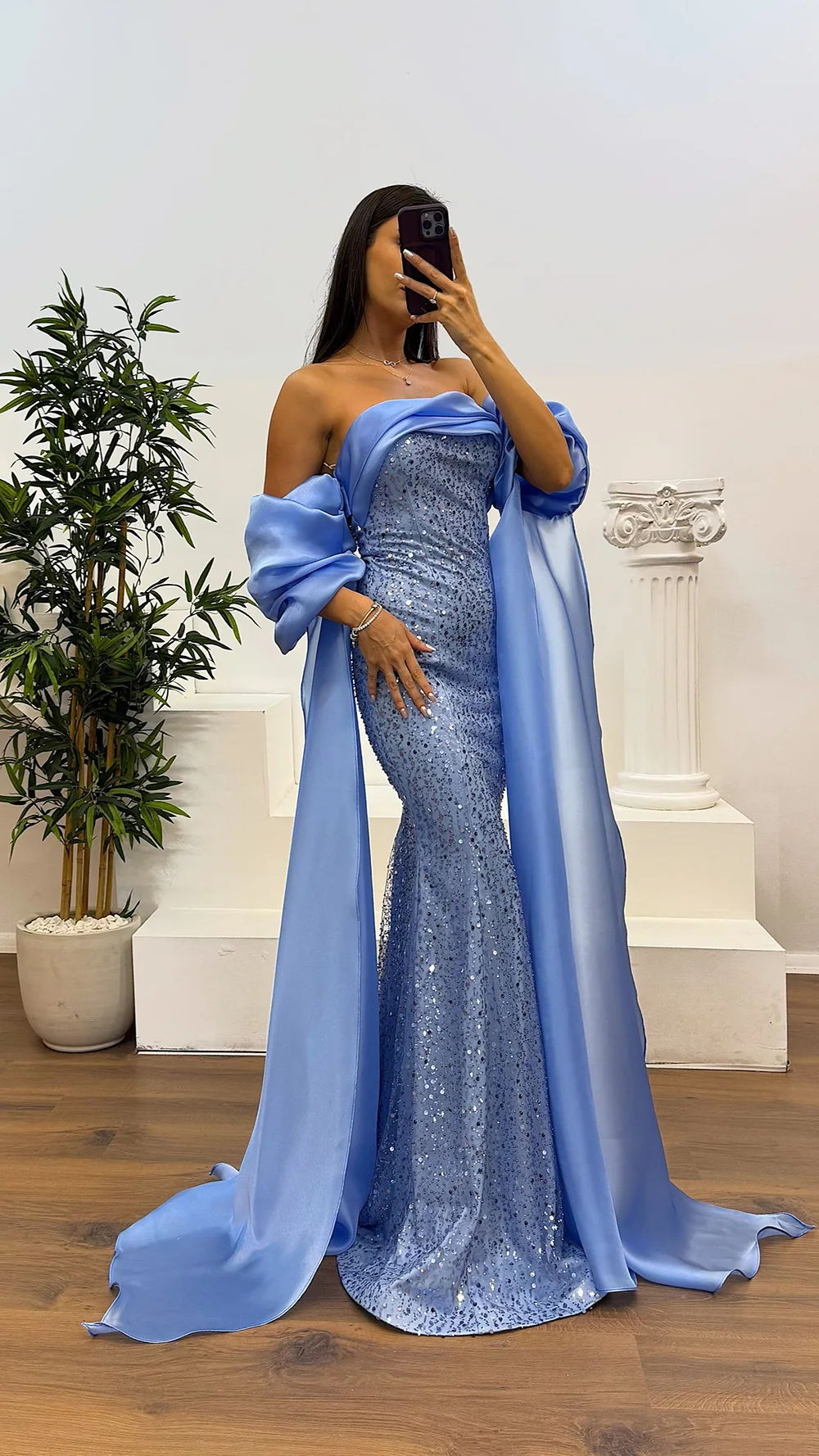 فساتين سهرة نسائية زرقاء أنيقة لعام 2026 عتيقة مكشوفة الكتف فساتين حفلات حورية البحر وحفلات الكوكتيل فيستدو بارا موجر مخصصة