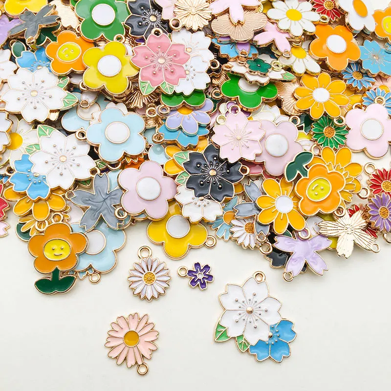 20/30/50pcs/Lot Random Mix Flower Charm Colorful Sunflower Sakura Rose Pendant Materials To Make Bracelets Earrings DIY Necklace image 6