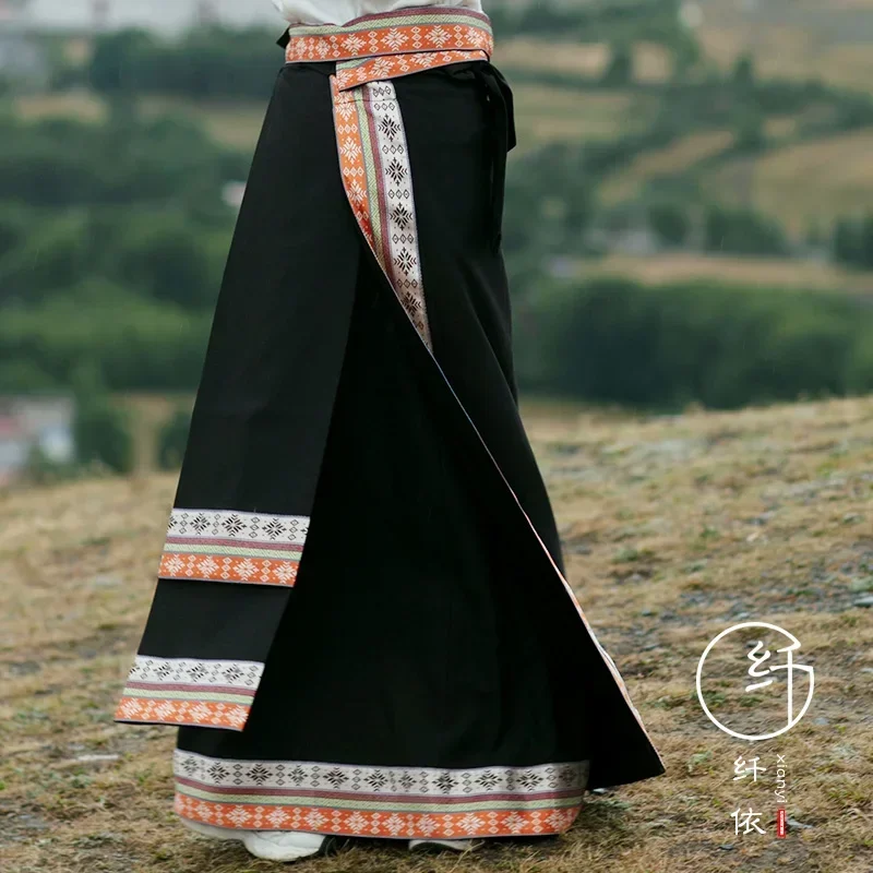 Traje tibetano dança desempenho traje cintura feminino tradicional high-end artesanato preto