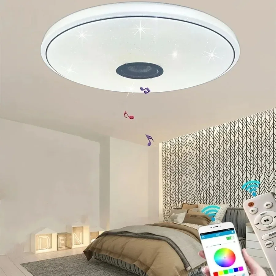 Controle Remoto Música Luz de Teto, Bluetooth App, Escurecimento Inteligente, RGB, Quarto, Sala de estar, Iluminação doméstica, 7 Cores