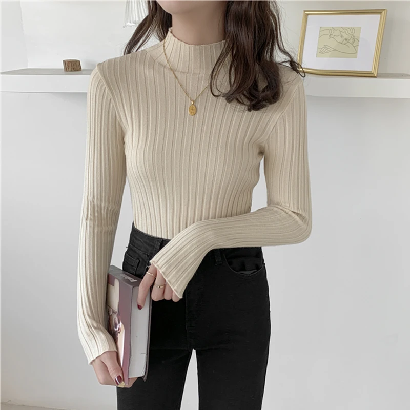 Sweater Women\'s Fashion Autumn Slim-fit Turtleneck Sweater Soft Solid Slim Pullovers Female All-match Knitted Sweaters