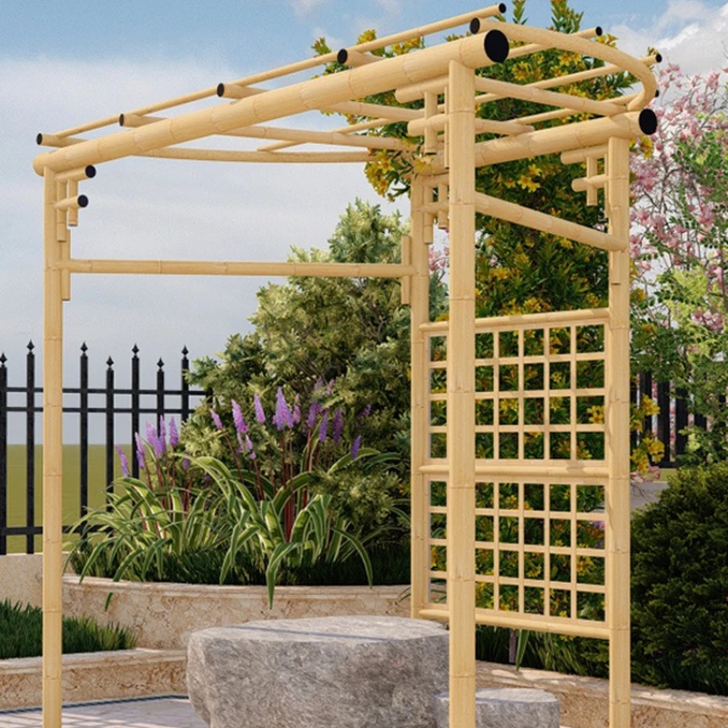 

Grape rack aluminum alloy imitation bamboo rot outdoor courtyard garden terrace pastoral green plant climbing vine flower rack