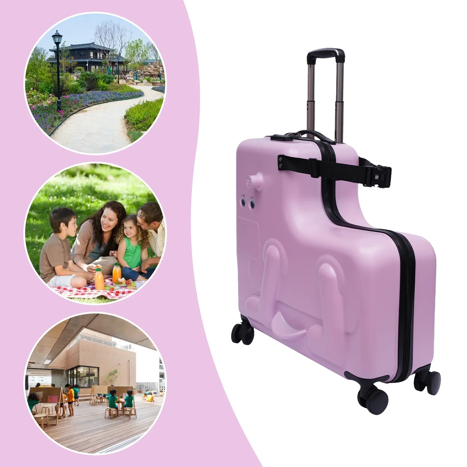 

Ride-On Luggage 24" Pink Safe and Fun Suitcase with Retractable Safety Belt for Kids Travel