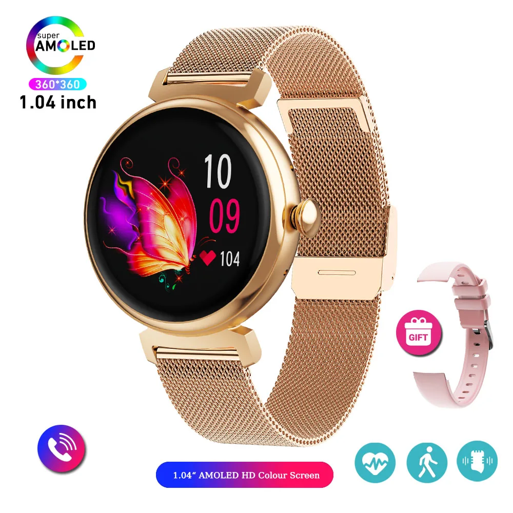 1,04 inch AMOLED-scherm Mode Dames Smart Watch-scherm Weergave altijd Bluetooth-oproep Smartwatch Metalen behuizing Klein schermhorloge