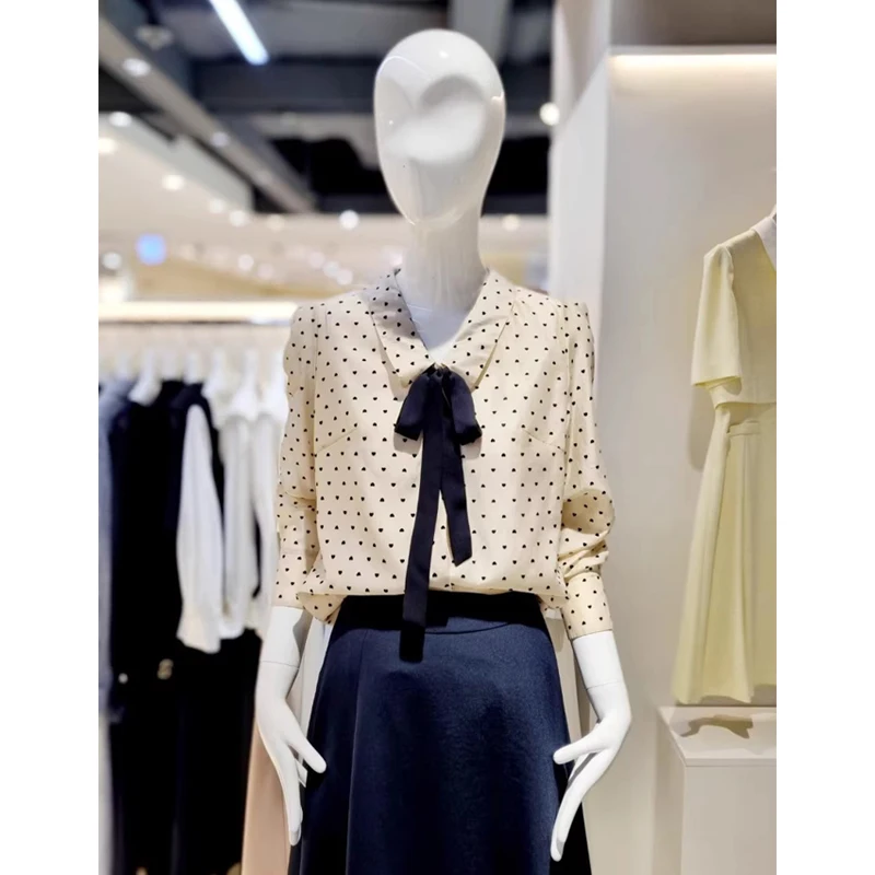 

MICOAT Pure Original Lady Autumn Velvet Heart Polka Dot Detachable Sa irt Women's Sweet Sle Bubble Sve Long Sve