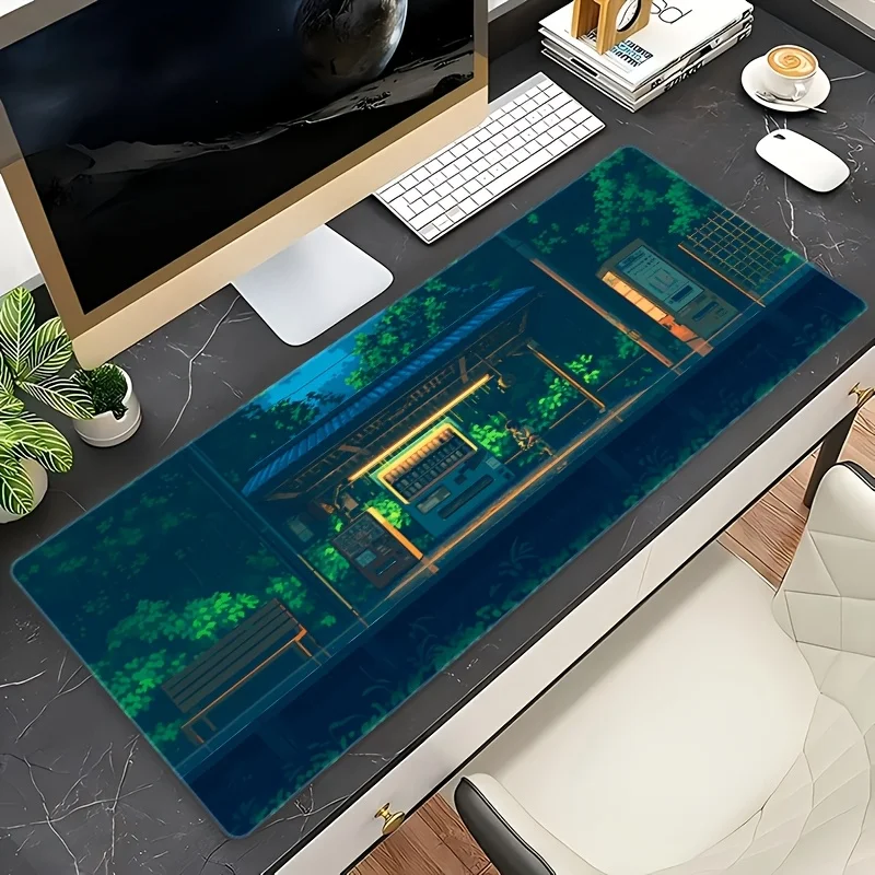 Anime Railway Station Under Lights Extra Large Mouse Pad Durable Rubber Non-Slip Desk Mat for Gaming Office