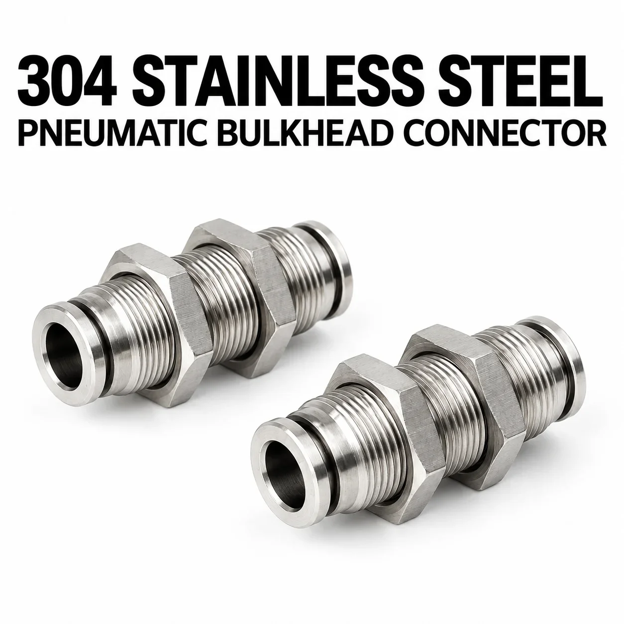 PM 304 Stainless Steel Bulkhead Union Pneumatic Push In Straight Connector 4 6 8 10 12 14 16mm Air Tube Panel Mount Fitting 1PCS