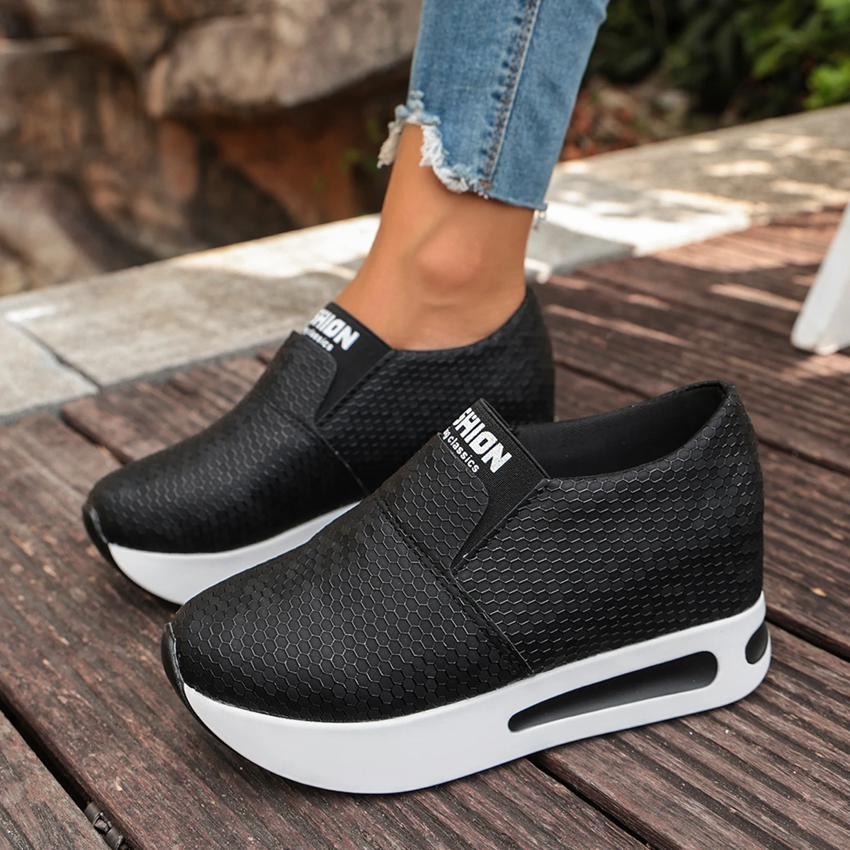 Damen-Sneaker mit verstecktem Absatz zur Erhöhung der Körpergröße, atmungsaktives Mesh, Slip-On-Plattform, lässige Alltagsschuhe zum Gehen. – Detail 6