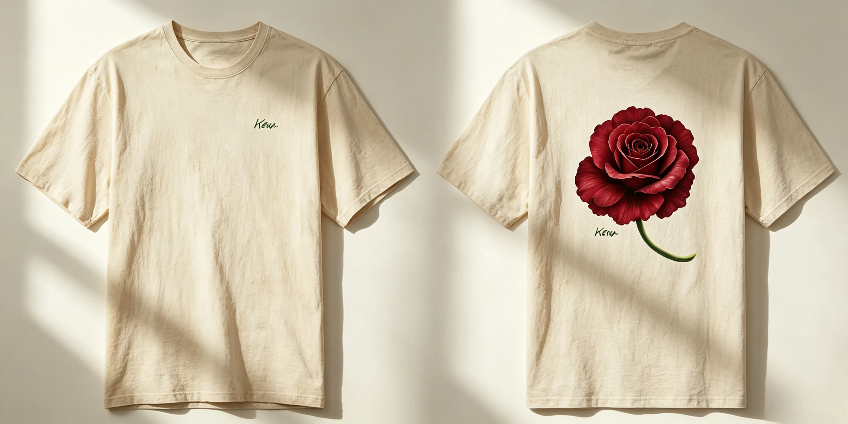 2026 Parent‑Child Matching T‑Shirt Large Burgundy Rose Back‑Print Minimal Chest Signature Family Matching Short Sleeve Tops Tee