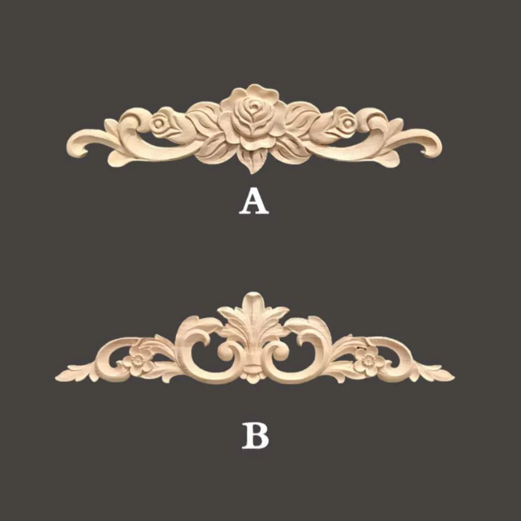 European Style Solid Wood Carved Decal Retro Home Cabinet Wardrobe Door Decorative Wood Appliques