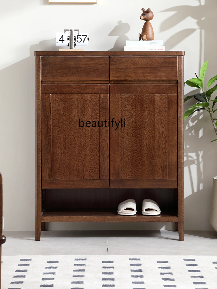 

Pure Solid Wood Shoe Cabinet Modern Simple Home Door Walnut Small Apartment New Double Door Home Entrance Cabinet