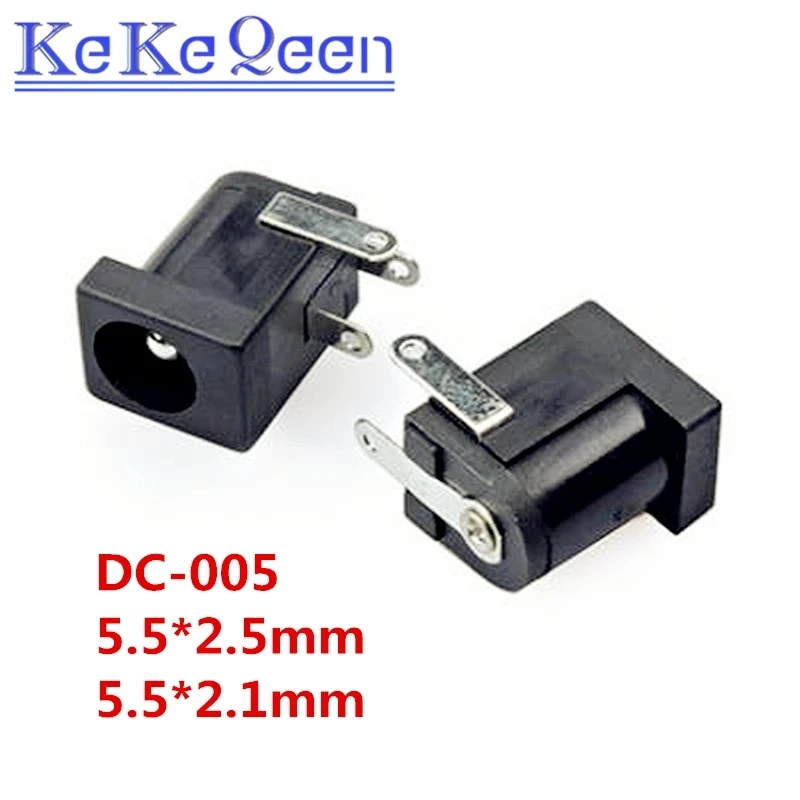 100Pcs DC-005 Black White Yellow Purple DC Power Jack Socket Connector DC005 5.5*2.1mm 5.5*2.5mm 2.1 2.5 socket Round the needle