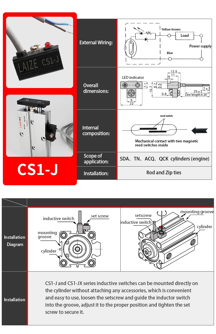 Laize magnet sensor magnetisch gesteuerter schalter für zylinder CS1-F, u, j, s, g; DS1-M; D-B, D-Z – Detail 7