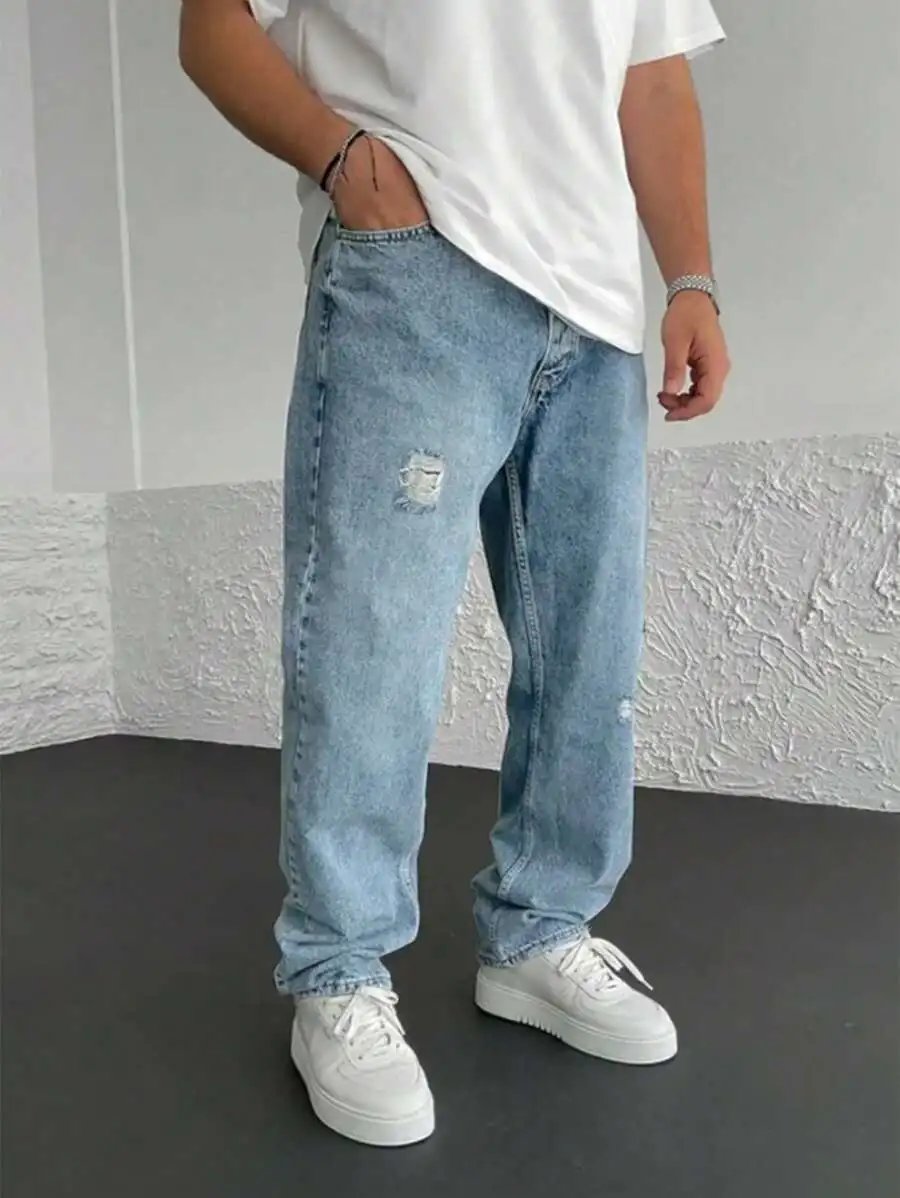 

Men Distressed Straight Leg Denim Jeans