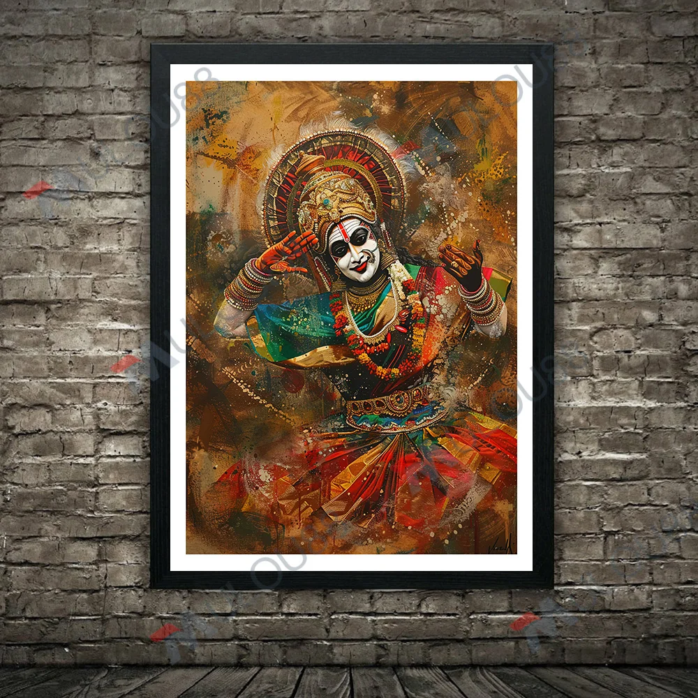 Traditional Indian Dance Art Poster And Print,Tamil Nadu Folk Dance, South India Cultural Artwork Canvas Painting Home Decor