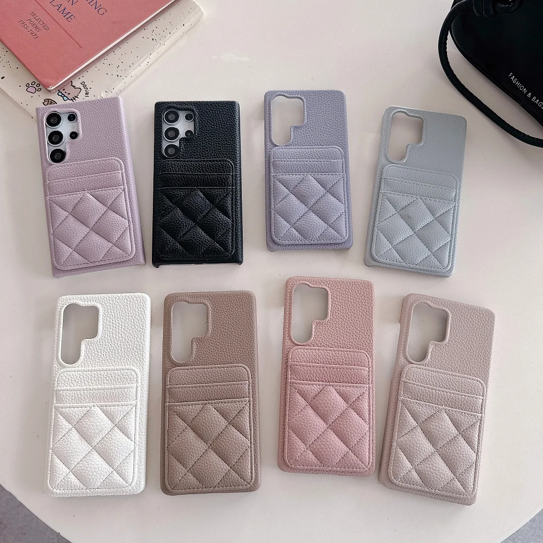 

Luxury 3D Diamond Grid Leather Dual Card Slots Wallet Case For Samsung Galaxy S25 Edge S24 FE S23 Plus S22 Ultra Anti-Drop Cover