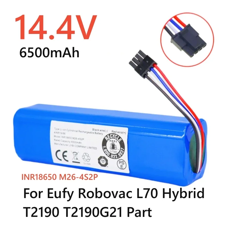 Aleaivy 14.4V 6500mAh Li-ion Battery For Eufy Robovac L70 Hybrid T2190 T2190G21 Part Number INR18650 M26-4S2P Vacuum Cleaner