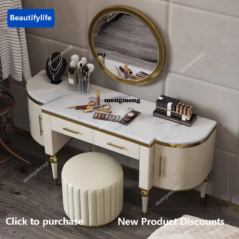 

F85 European Luxury Vanity Table White Bedroom Mirror Makeup Dressing Table Desk Chair Bedside Penteadeira Postmodern Furniture