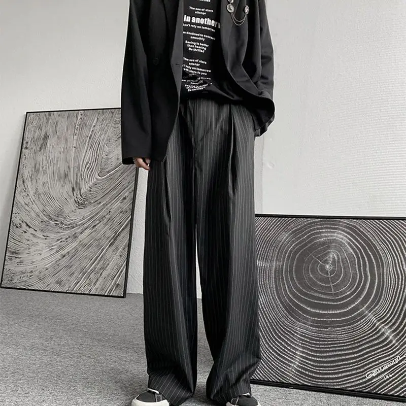 Men's Loose Wide Leg Dress Pants Straight Fit Drape Trousers Casual Business Suit Slacks Autumn Korean Style Fashion Long Pants