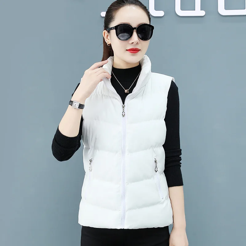 New Autumn Winter Thick Down Cotton Vest Women'S Fashion Versatile Stand Up Collar Warm And Loose Casual Sleeveless Coat Lady