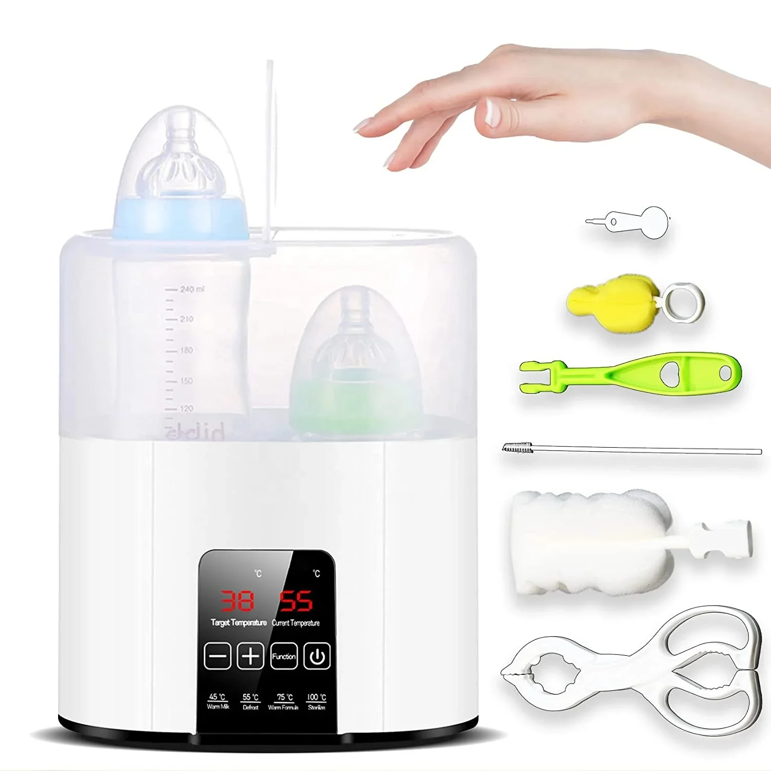 N20 Baby Feeder Warmer Touch Screen Milk Bottle Heater Steam Sterilization Auto-off Double Bottles Open Windows with Defrosting