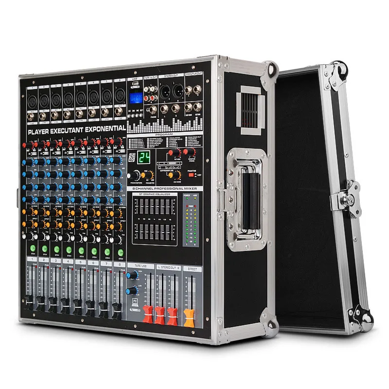 TLF Xtuga EPM08 portátil 24 DSP Reverb EQ 8 amplificador de potencia mezclador consola mezcladora con estuche de vuelo de aluminio