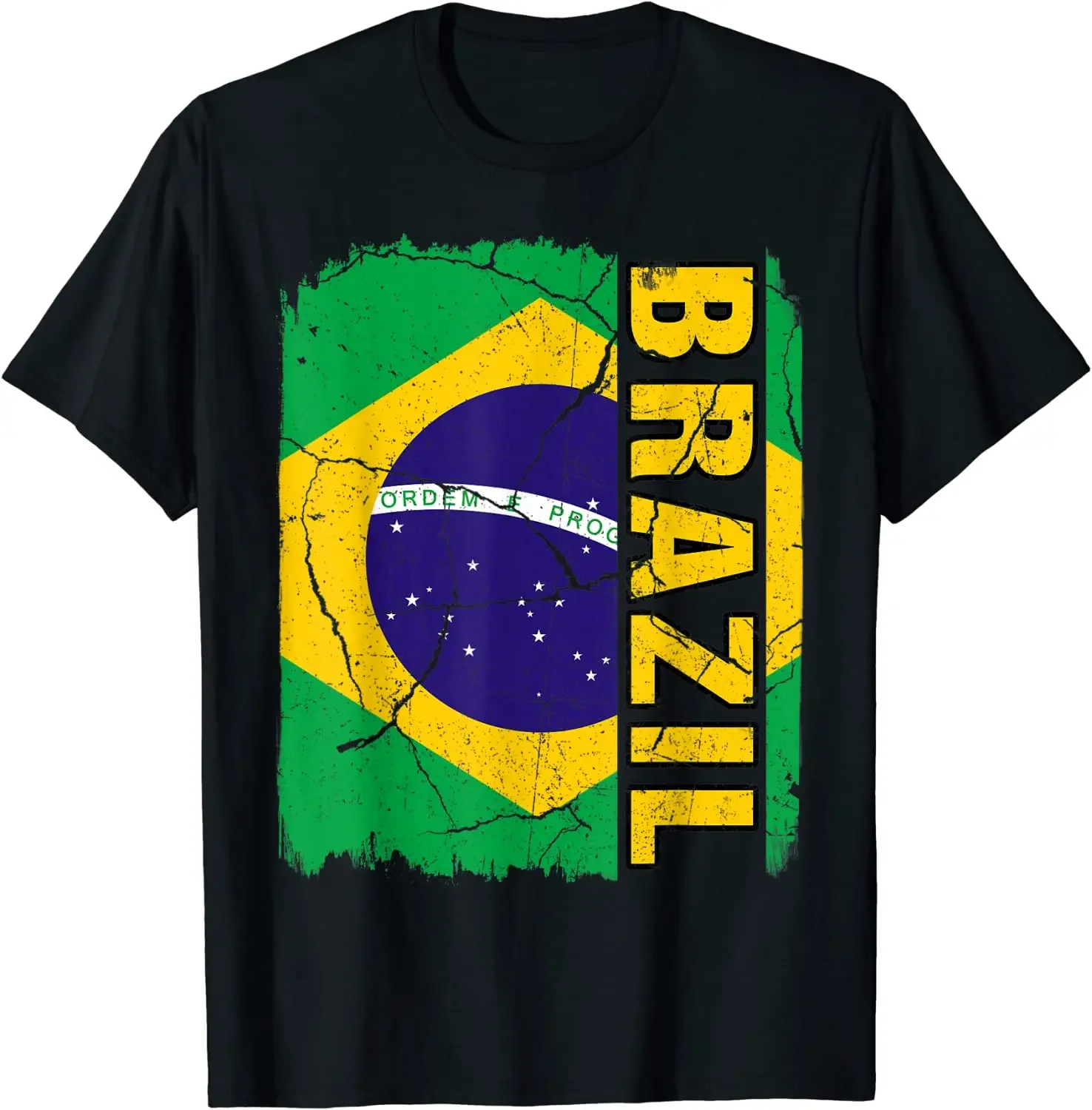 Vintage Brazilian Flag Brazil Pride Roots Heritage Men T-Shirt Short Sleeve Casual 100% Cotton O-Neck Summer Shirts