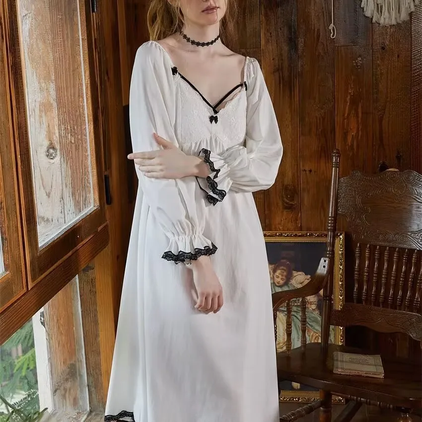 

Женская ночная рубашка, сетчатая кружевная пижама с v-образным вырезом и длинными рукавами, зимняя