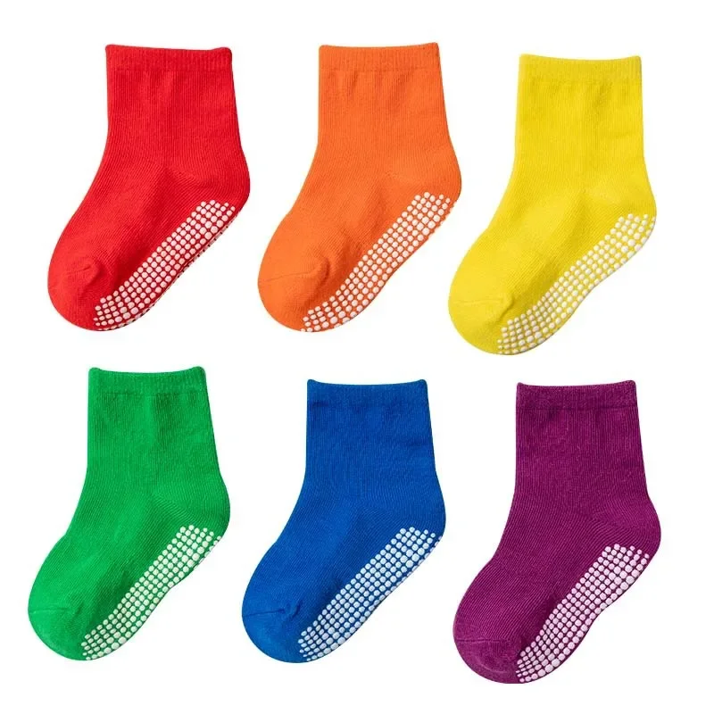 1 Pairs Crew Grip Socks -Cozy Warm Non Slip Socks - Baby Toddler Infant Newborn Kids Boys Girls Cotton Socks Random Color