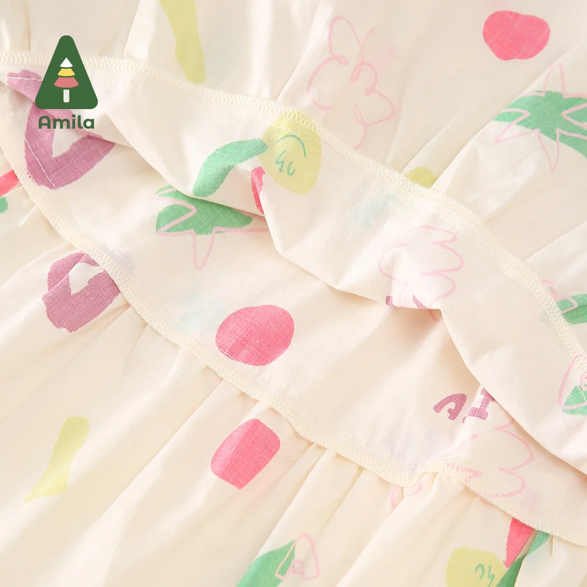 Amila Baby Girl Dress 2024 Spring New Doll collar Cute Sweet Pure Cotton Soft Breathable High Quality Baby Clothing