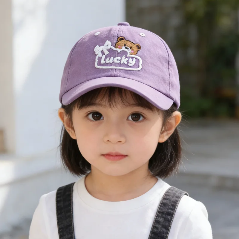 

Baby Kids Sun Hat 52cm 2-5 Years Toddler Bear Embroidery Baseball Cap Adjustable Outdoor Snapback Caps for Boys Girls Spring New