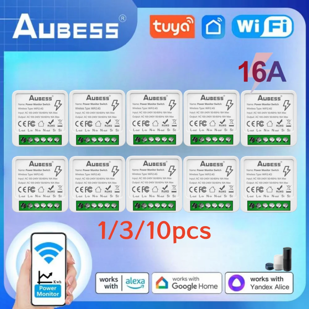 Tuya Smart Life 16A Mini Switch Wifi 1gang Two-Way Control Power Monitor Switch Voice Control Via Yandex Alice Alexa Google Home