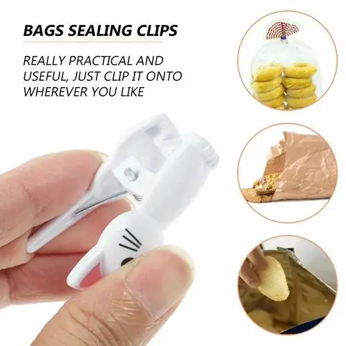 Cartoon Food Sealing Clips Cat Plastic Snacks Bread Bag Sealing Clamp Laundry Hanging Clothes Household Office Desk Storage Clip