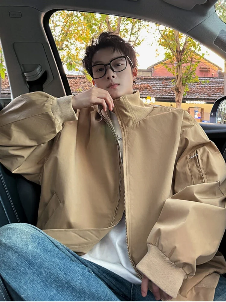 

Loose Fit Pilot Jaet for Men Spring Autumn American Sle Cleanfit Trendy Brand Youthful Stand Collar Outerwear