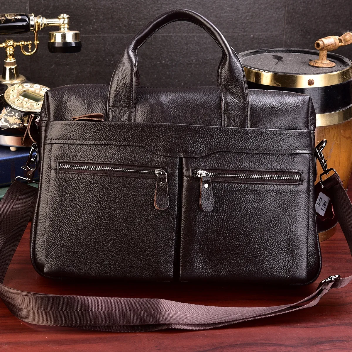 Cowhide Genuine Leather Business Men's Briefcase Male Briefcase Shoulder Bag Men Messenger Bag 14 Inch Tote Computer Handbag