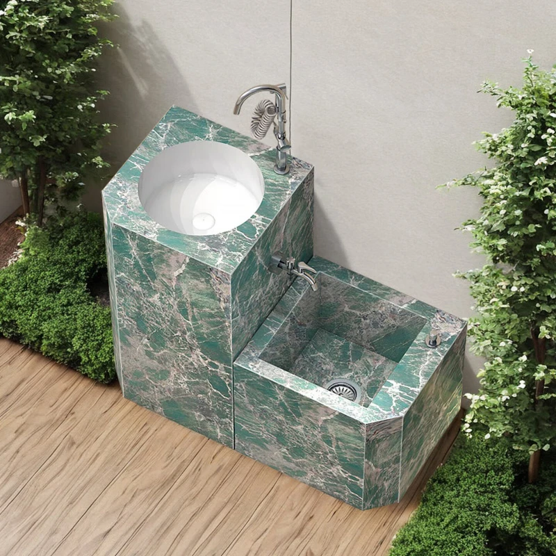 Slate column basin Stone wash basin Chinese courtyard integrated outdoor floor washbasin Pool Outdoor mop pool
