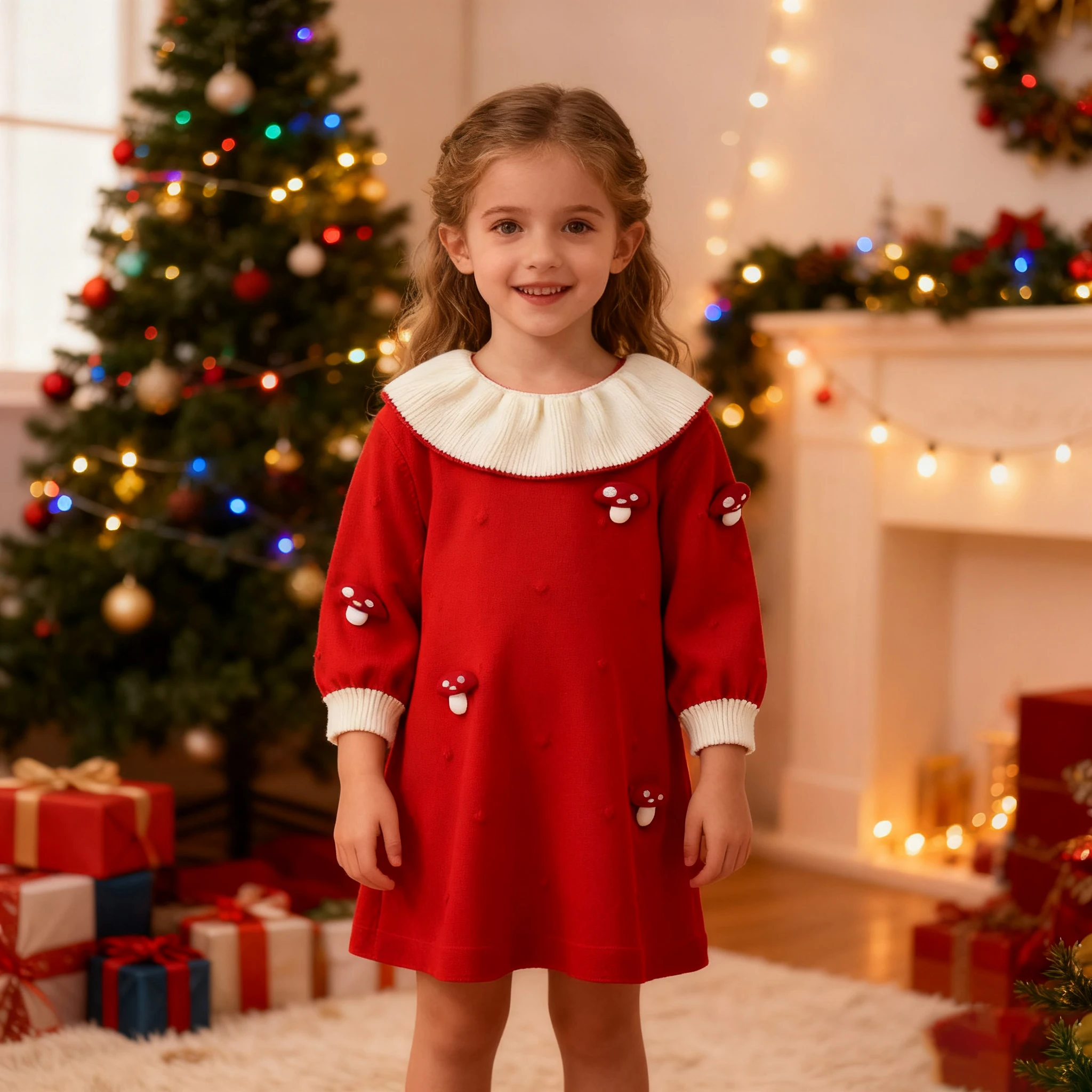 

Рождественский свитер с длинными рукавами, платье для девочек, вязаный свитер, юбка с длинными рукавами, осенне-зимняя одежда для новорожденных, детское платье