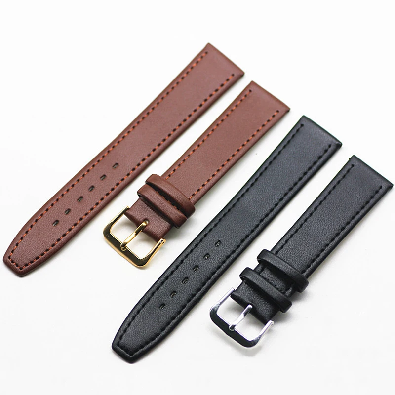 Soft Watch Strap 10mm 12mm 14mm 16mm 18mm 20mm 22mm Black Brown Leather Watch Accessories Solid Buckle Men Women Watch Band