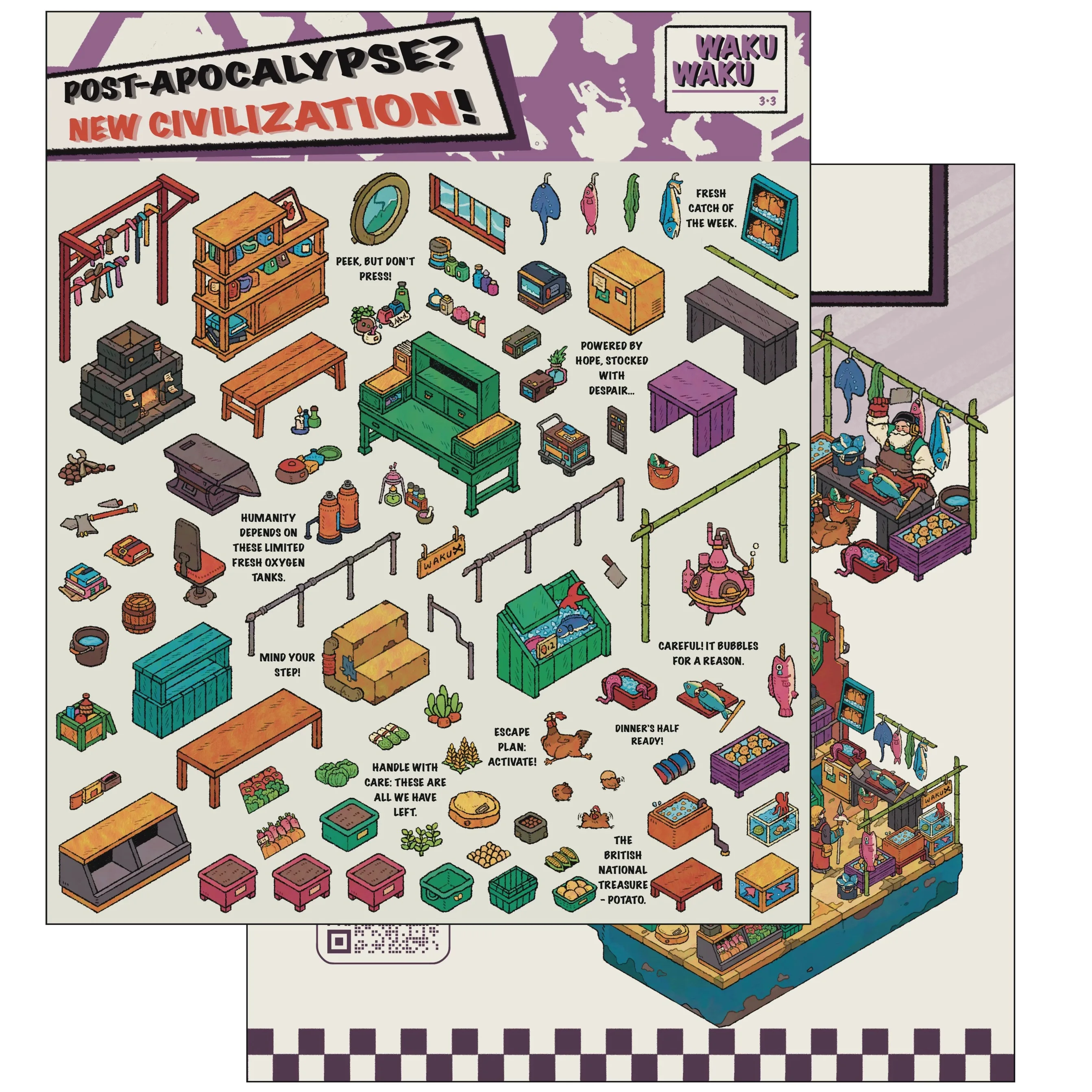 3/6 Pieces WAKU Original Miniature 2.5D 3D Collage Landscape Stickers Set English Edition Pack of