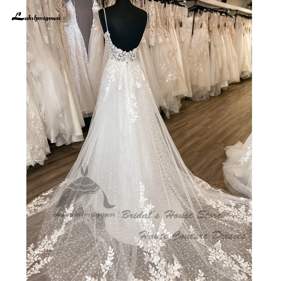 Lakshmigown Glitzernde Boho-Hochzeitskleider für Frauen 2026 Vestidos Sexy V-Ausschnitt Strand-Brautkleider mit Spaghettiträgern Maßanfertigung – Detail 5