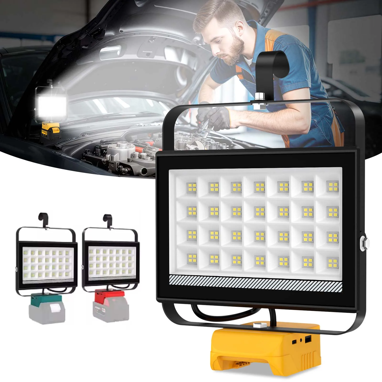 Portable Work Light With Hook Handheld 112LED Emergency 6500LM Rechargeable Camping Flood Light Compatible with DeWalt Makita