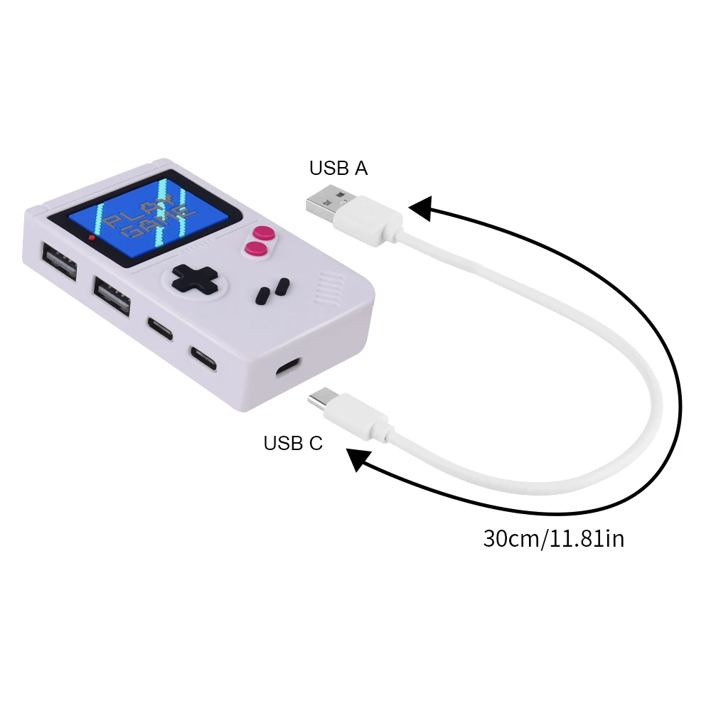 Retro GBA Console USB Hub 4-in-1 Expander 2 Type-C & 2 USB 2.0 Ports, Classic Handheld Gaming Design for Mouse, Keyboard