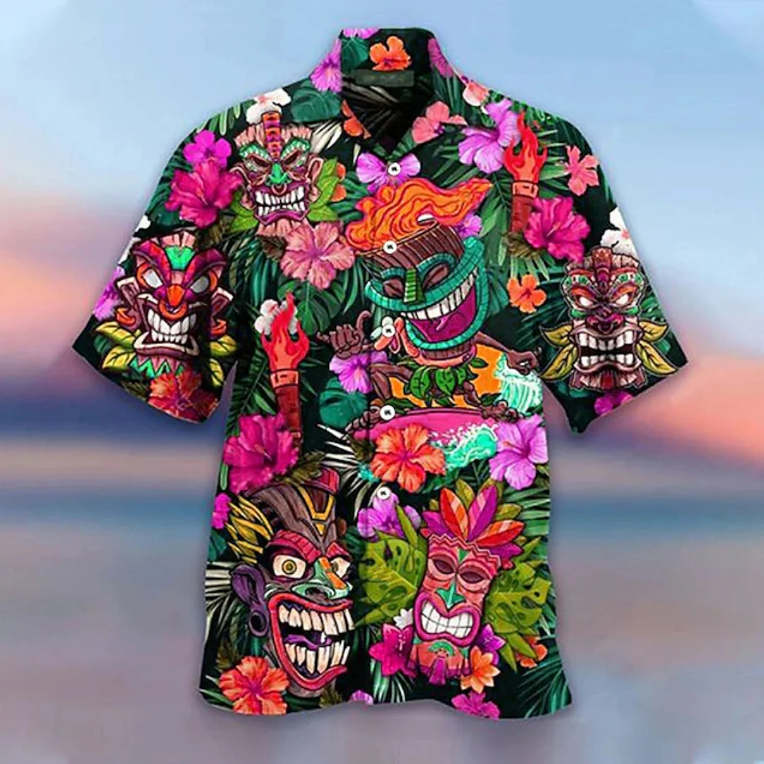 3D Printed Men's Shirts Summer Outdoor Casual Short Sleeve Tops Cartoon Printed Patterns Large Size Loose Men's Clothing Shirts