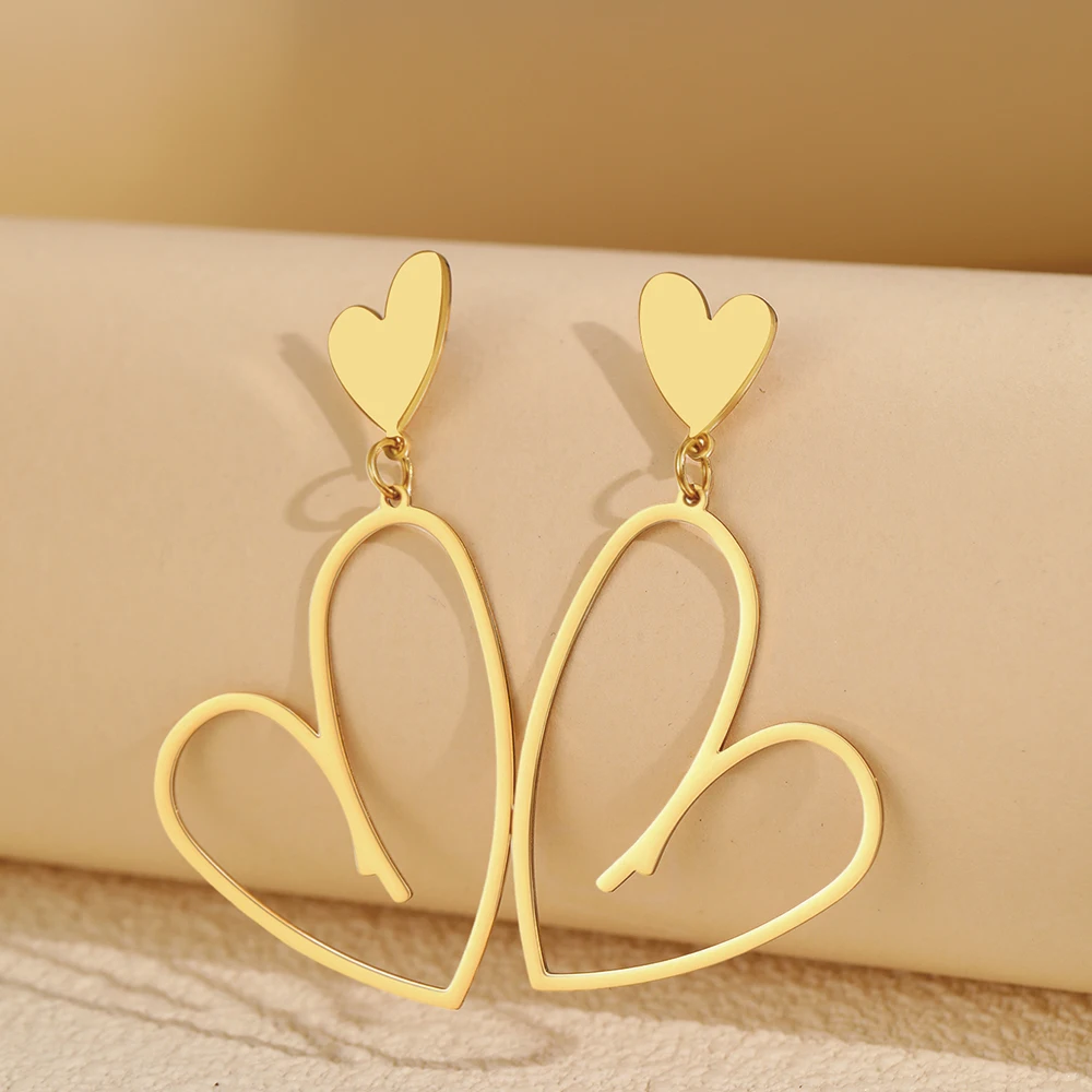 DOTIFI الفولاذ المقاوم للصدأ الرجعية الجوف الخوخ القلب قلادة الأقراط الإناث الموضة الأوروبية الشرير الأقراط الطويلة مجوهرات الحفلات هدايا