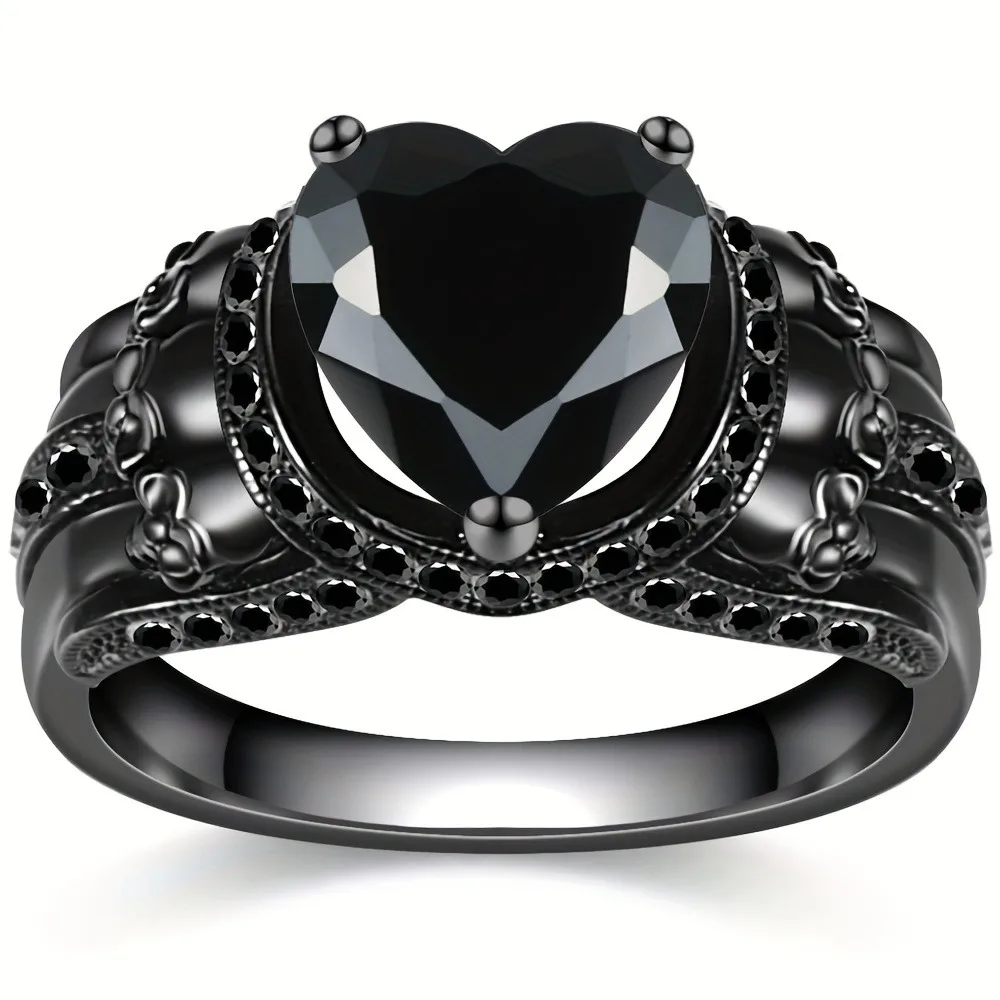 Black Skull Ring - Edgy Gothic Biker Engagement Ring for Women with Vampire Accessories