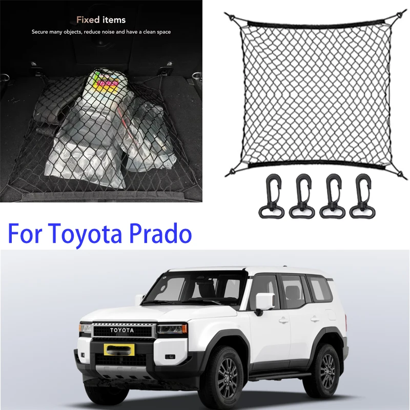 

For Toyota Prado 1996-2025 J120 J250 Nylon Car Rear Cargo Net Trunk Storage Organizer Net
