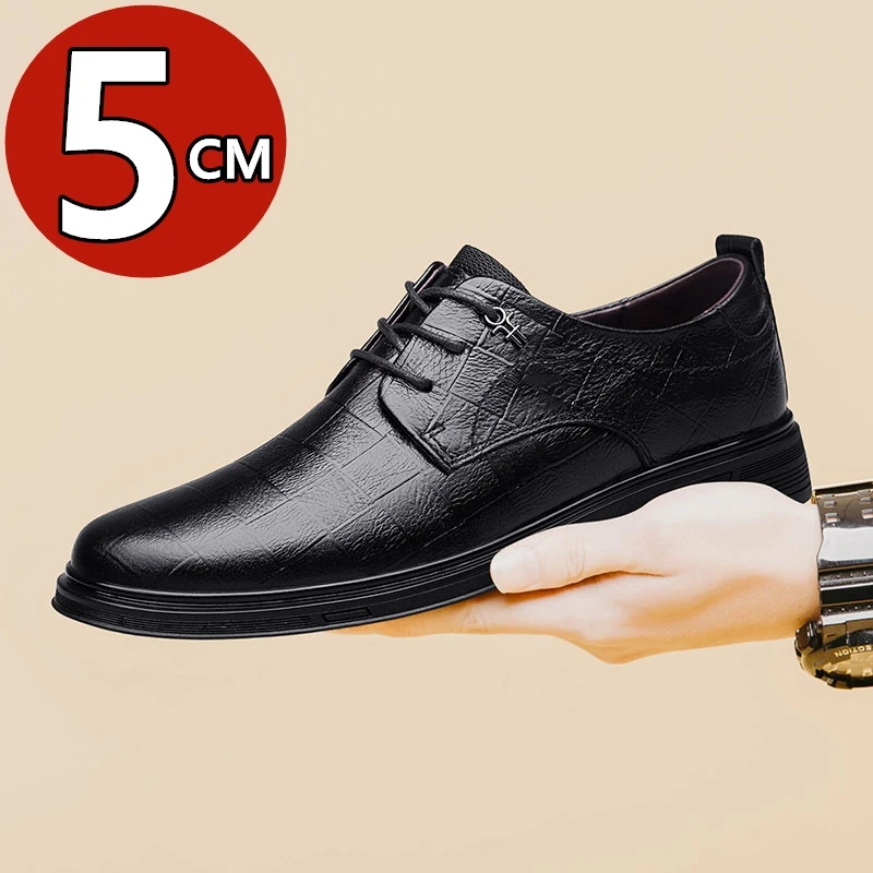 Wedding Men Leather Shoes Business British Formal Elevator Height Increase Insole 5CM Lift Casual Shoes