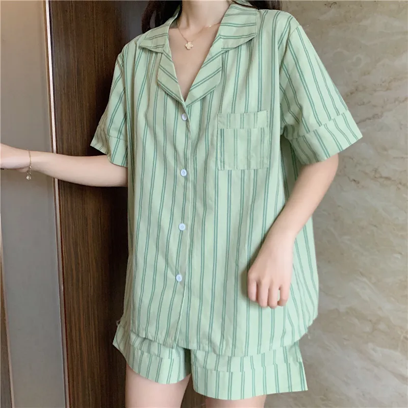 cotton Womens Pajamas set Sleepwear Two Piece Set Pijama long Sleeve Shirt Night Suits Student Pyjama Summer casual Homewear set