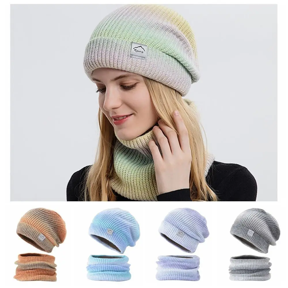 

New Warm Fleece Wool Hat Knitted Ear Protection Cap Scarf Set Gradient Thickened Winter Hat Outdoor